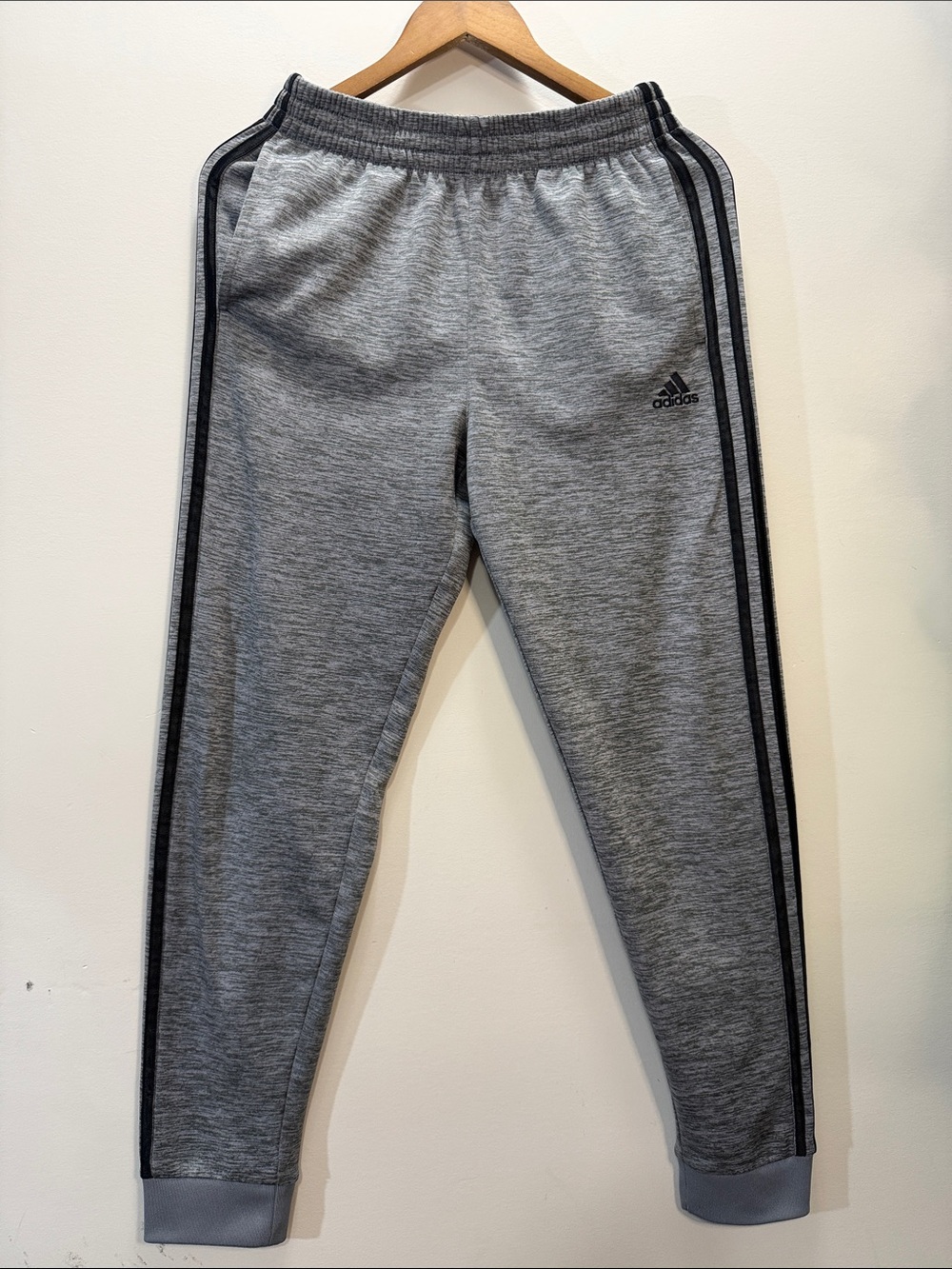 Adidas Youth Size Large Gray Heather Joggers with Black 3-Stripe Trim
